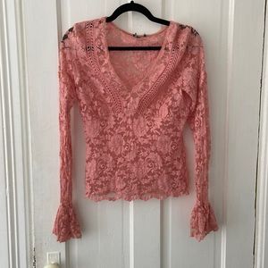 Vintage 70s Flare Sleeve Lace Top